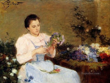  flowers Painting - Arranging Flowers For A Spring Bouquet genre Victor Gabriel Gilbert